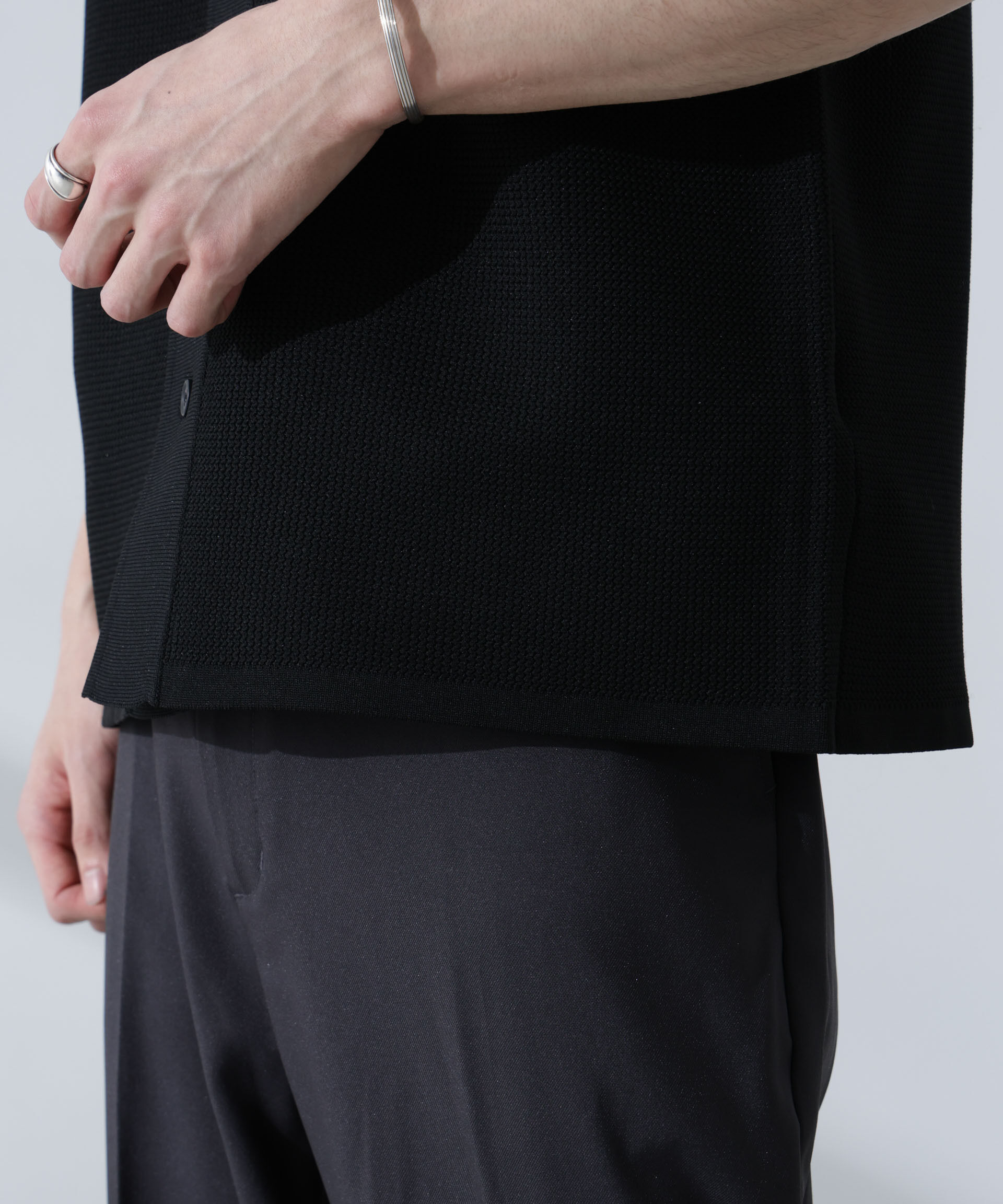 nano･universe「エアーニットレギュラーカラーシャツ 半袖」|ニット・セーター|