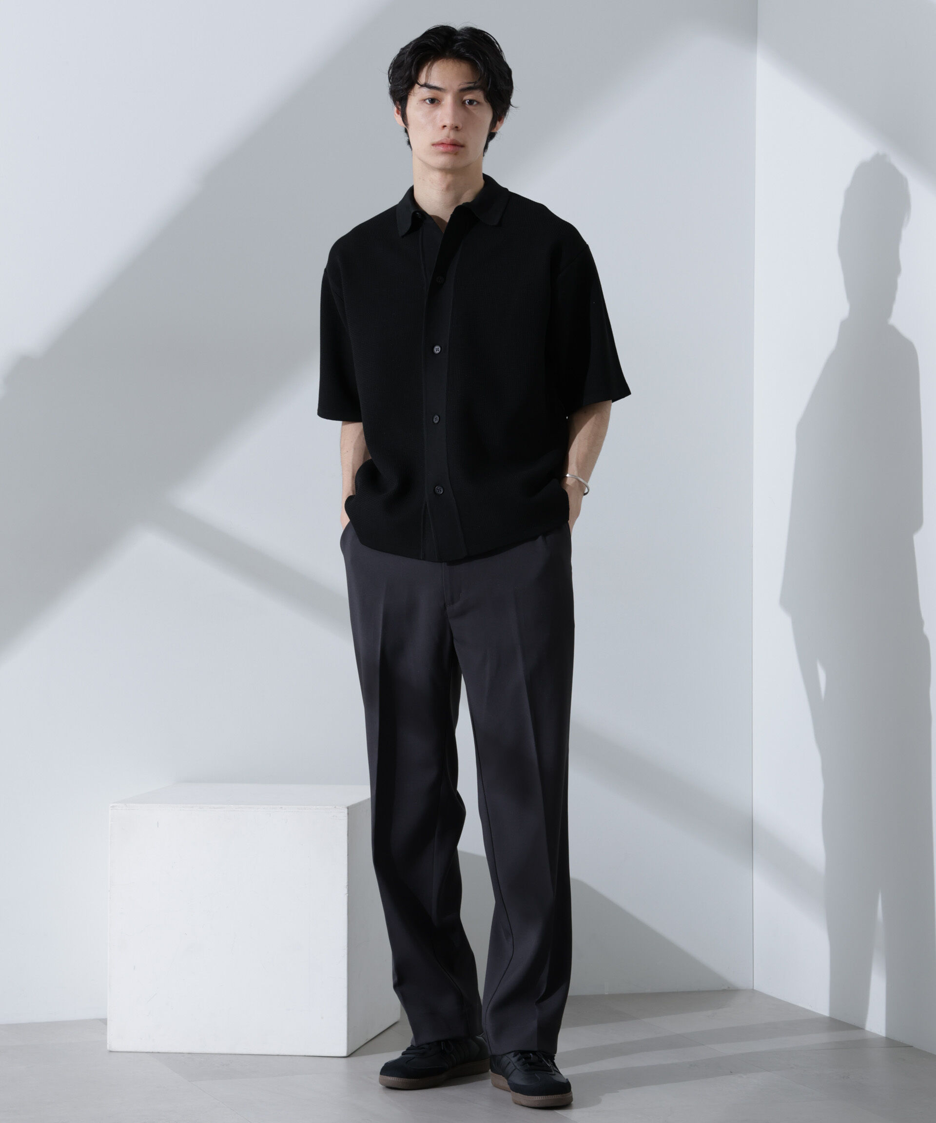 nano･universe「エアーニットレギュラーカラーシャツ 半袖」|ニット・セーター|