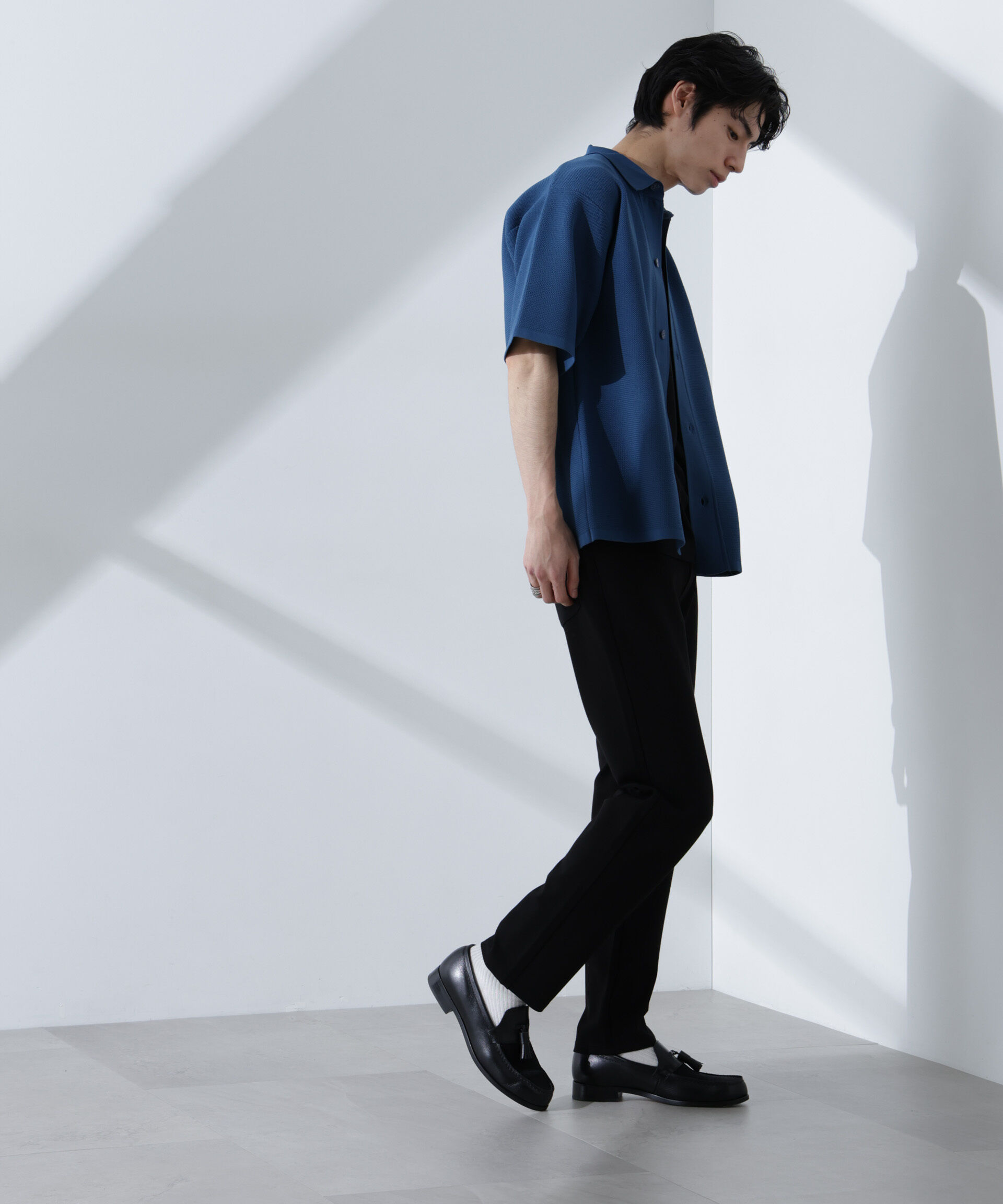 nano･universe「エアーニットレギュラーカラーシャツ 半袖」|ニット・セーター|