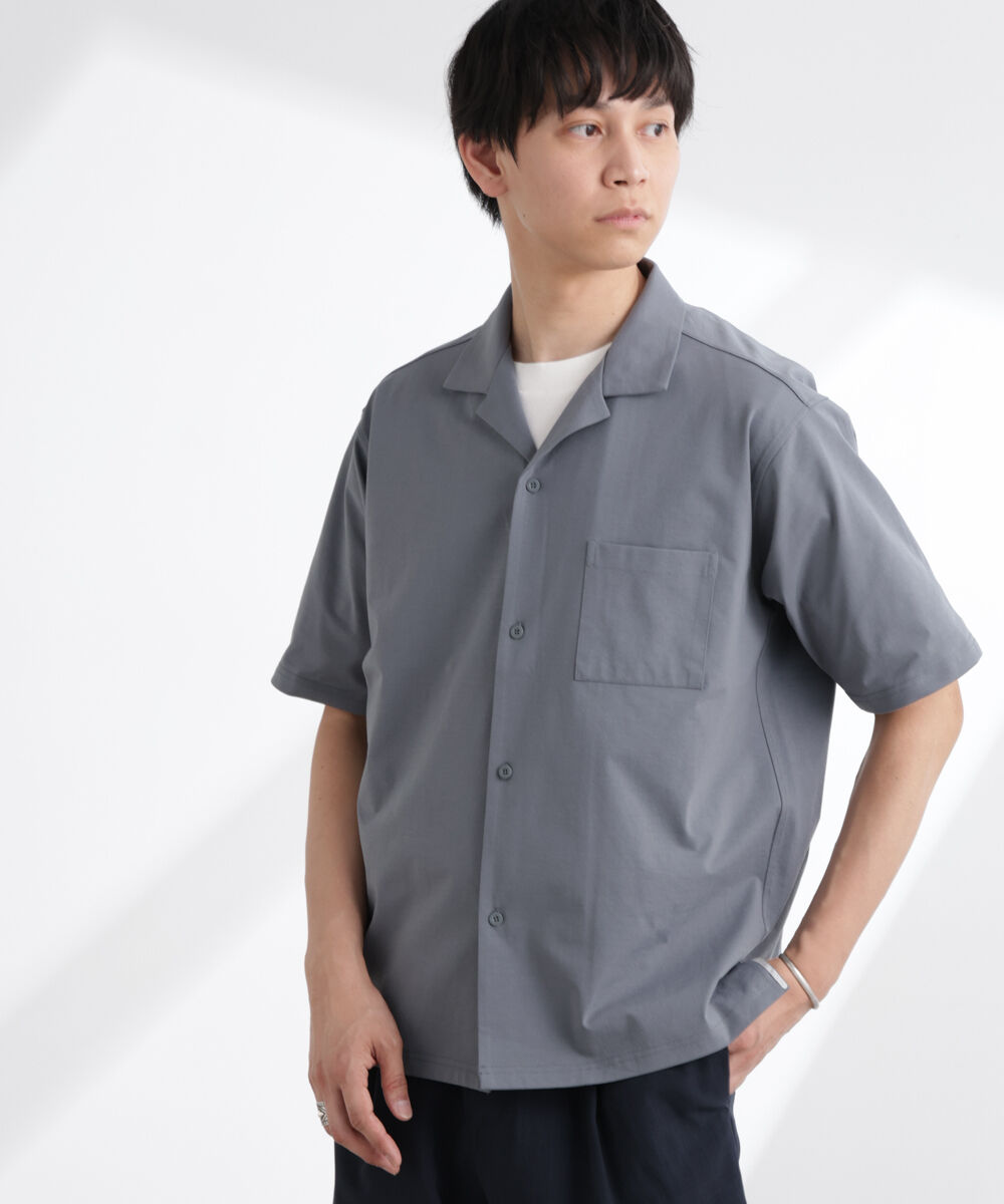 nano･universe「ドライジャージーオープンカラーシャツ 半袖(セットアップ可)」|シャツ・ブラウス|ブルーグレー5