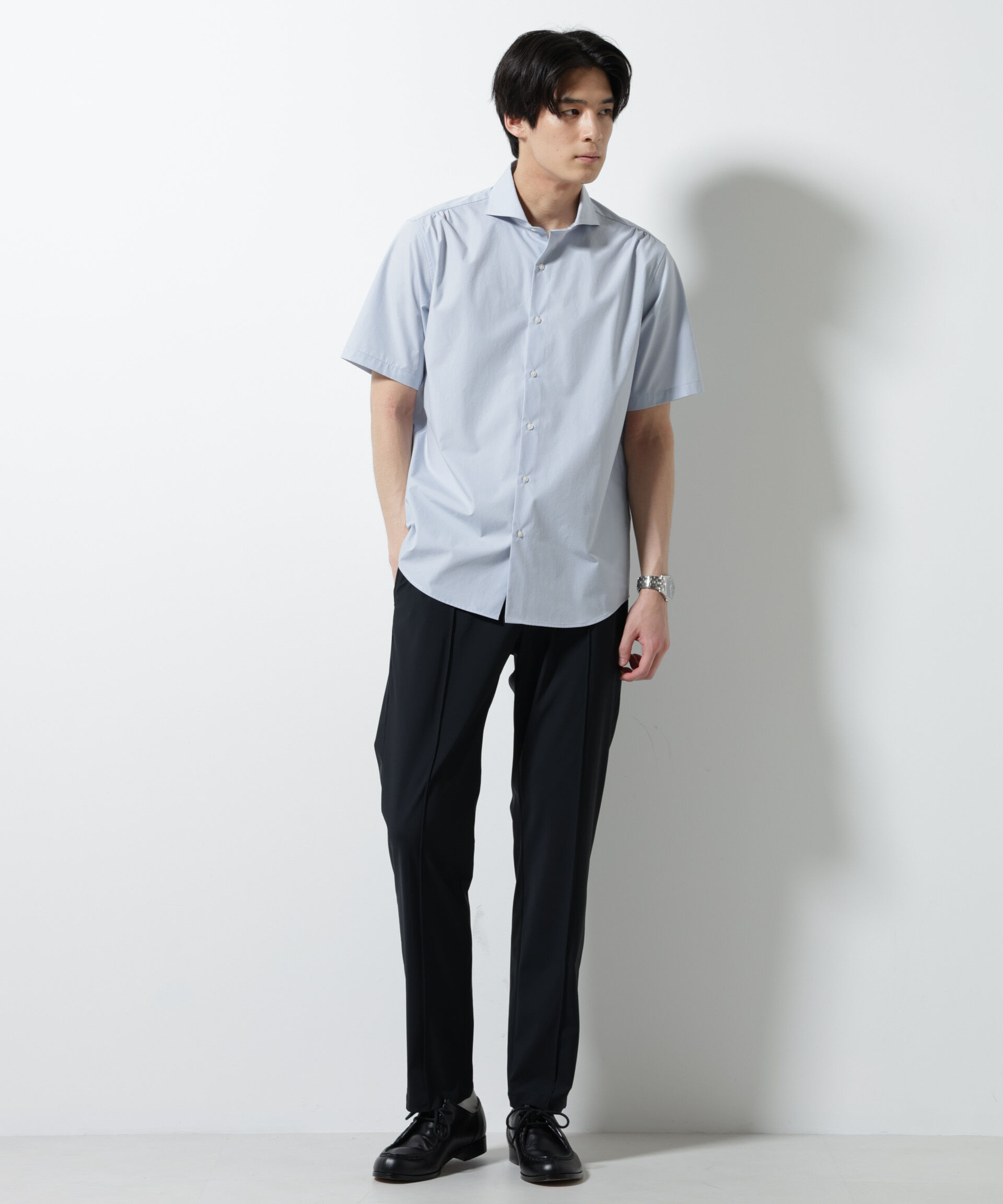 nano･universe「「N shirt」 速乾 ホリゾンタルカラーシャツ半袖」|シャツ・ブラウス|