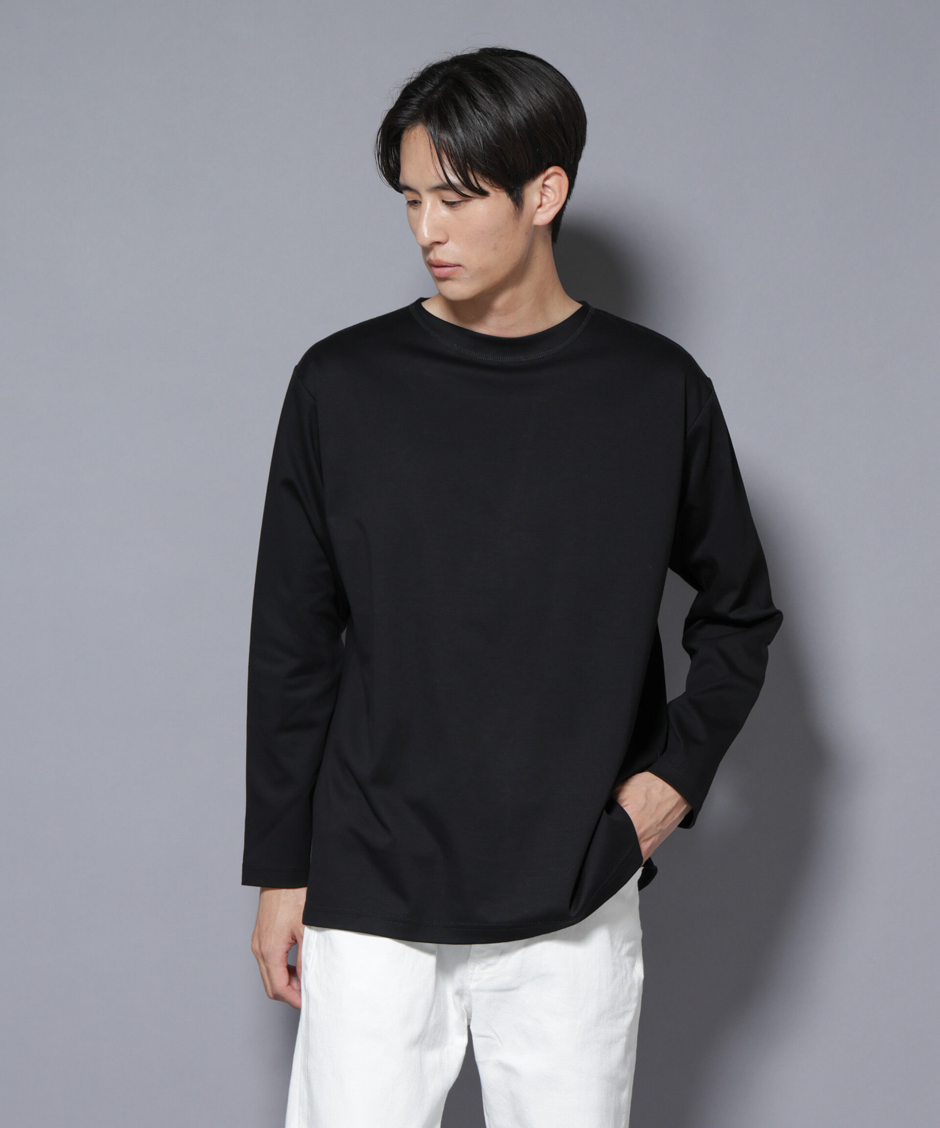 nano･universe「｢NJ/CLUB｣モクロディ ボートネック サイドスリットTシャツ」|Tシャツ・カットソー|