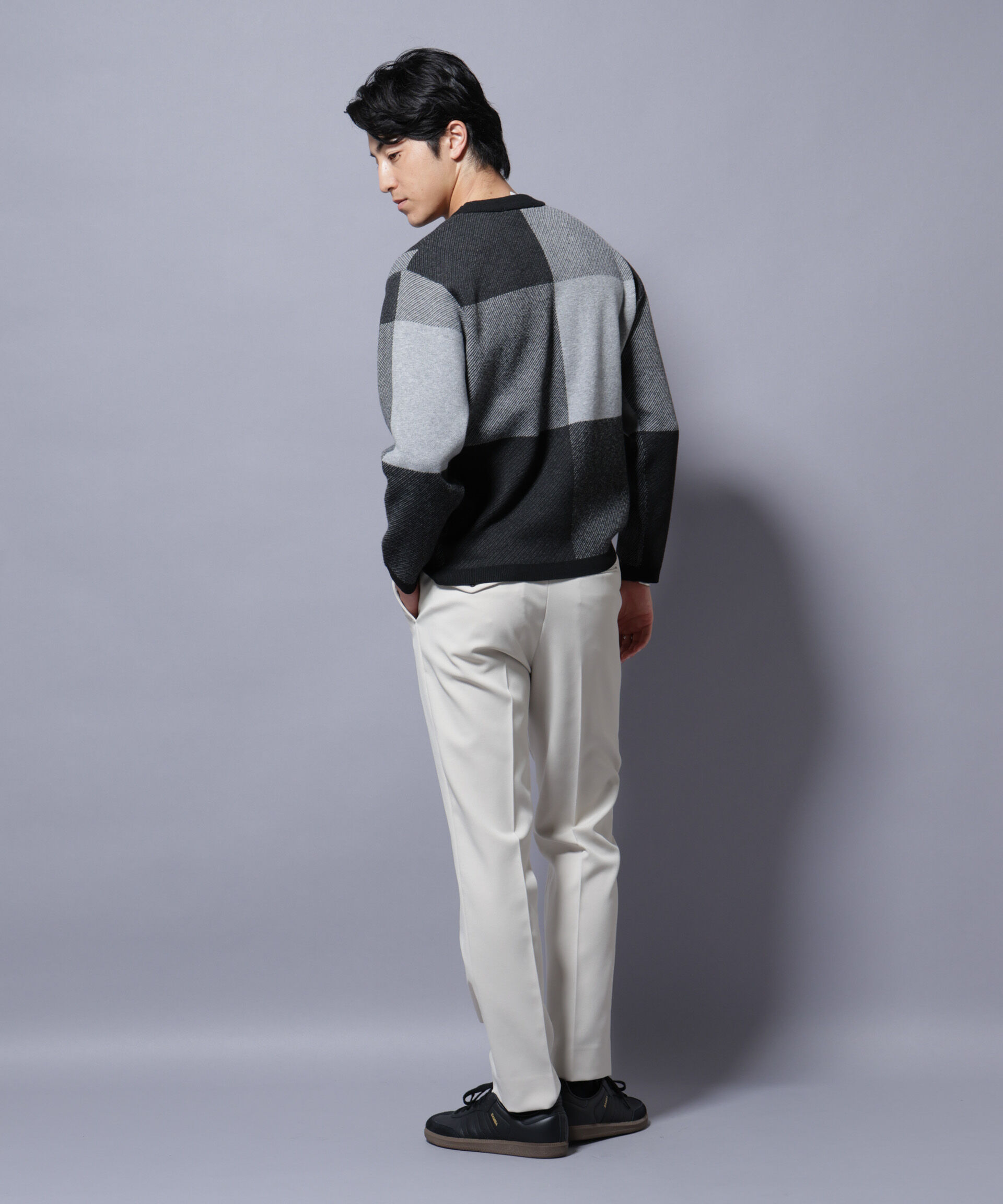 nano･universe「ブロックチェッククルーネックニット」|ニット・セーター|