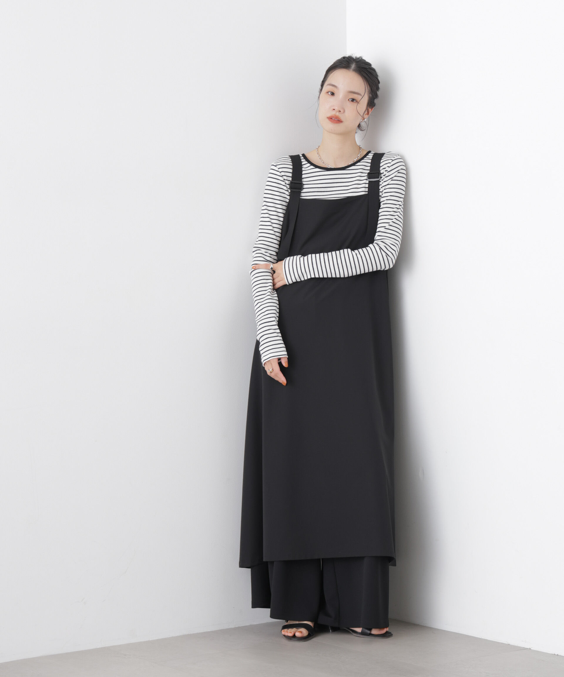 nano･universe「多機能2wayストレッチ サロペットフレアワンピース(セットアップ可)」|ワンピース|