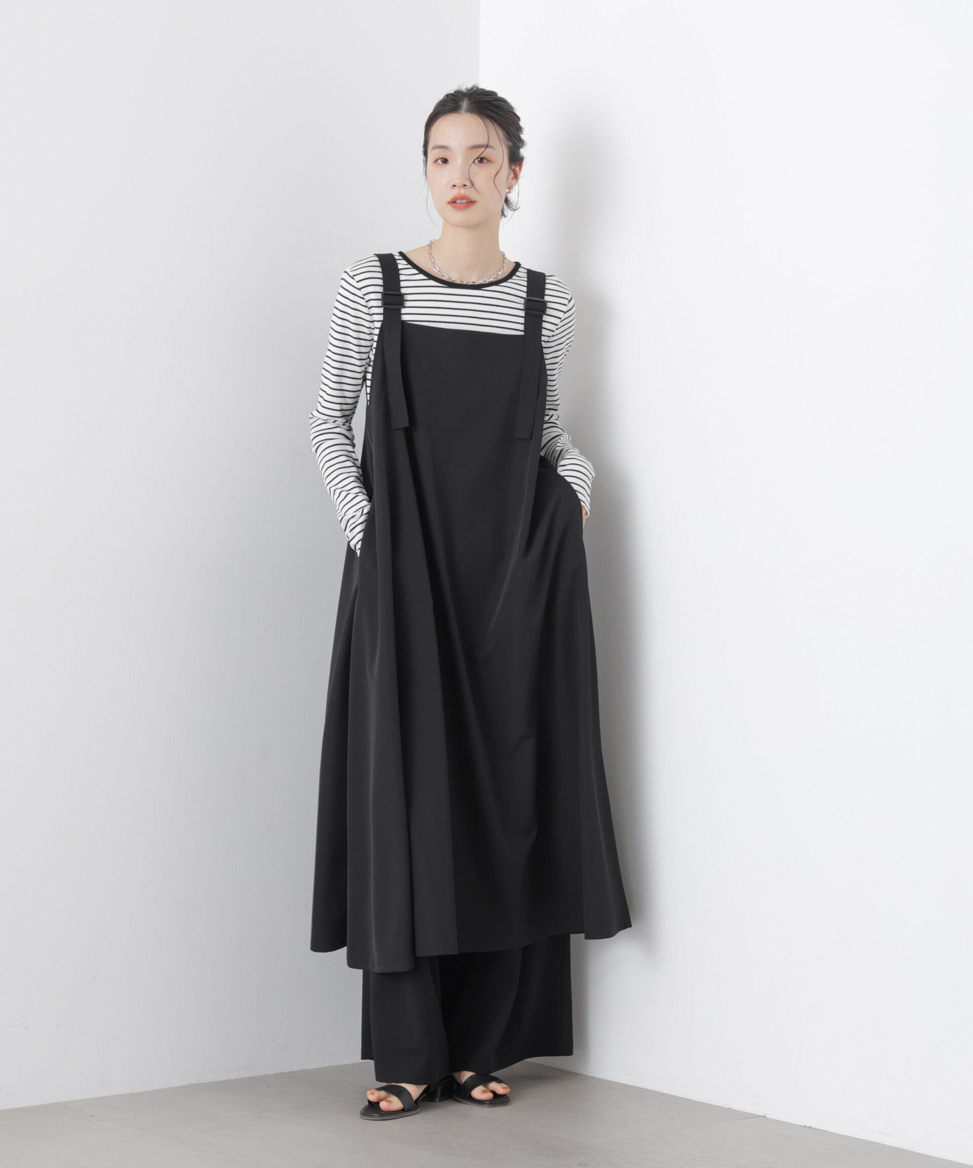 nano･universe「多機能2wayストレッチ サロペットフレアワンピース(セットアップ可)」|ワンピース|