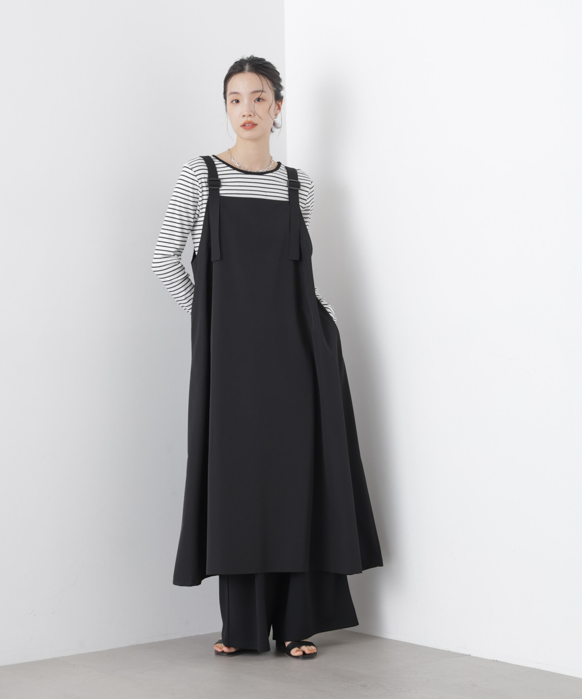 nano･universe「多機能2wayストレッチ サロペットフレアワンピース(セットアップ可)」|ワンピース|