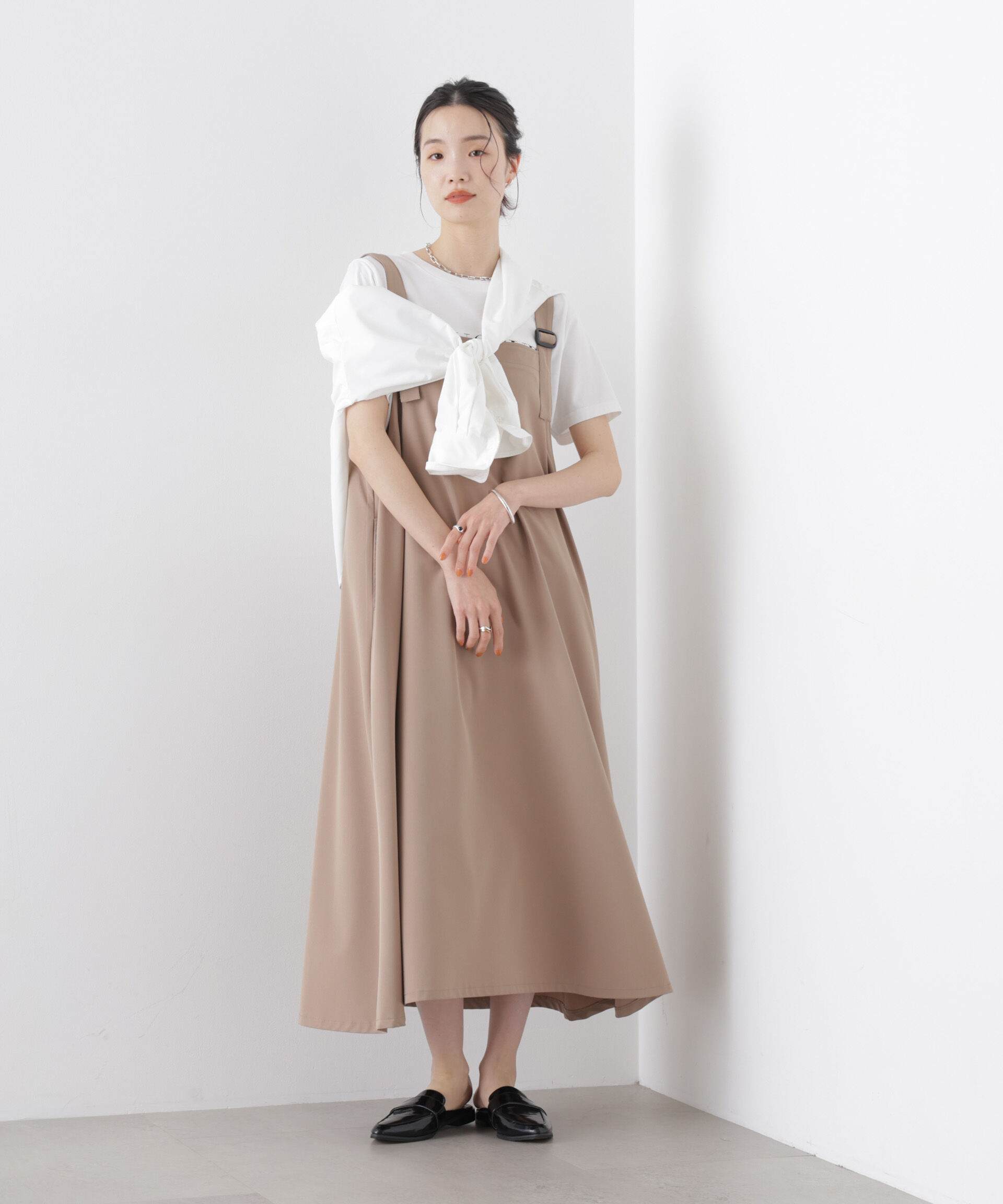 nano･universe「多機能2wayストレッチ サロペットフレアワンピース(セットアップ可)」|ワンピース|