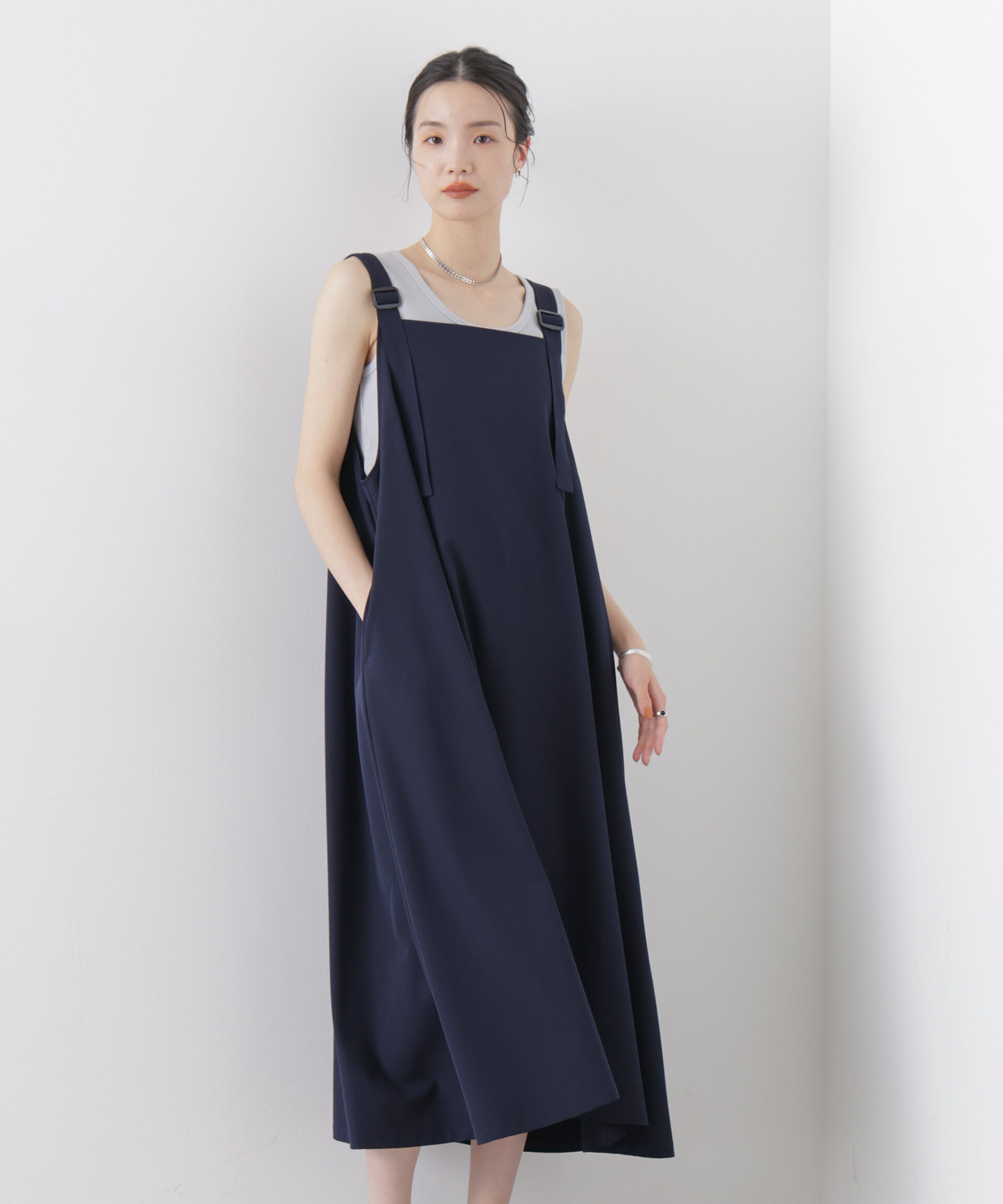 nano･universe「多機能2wayストレッチ サロペットフレアワンピース(セットアップ可)」|ワンピース|