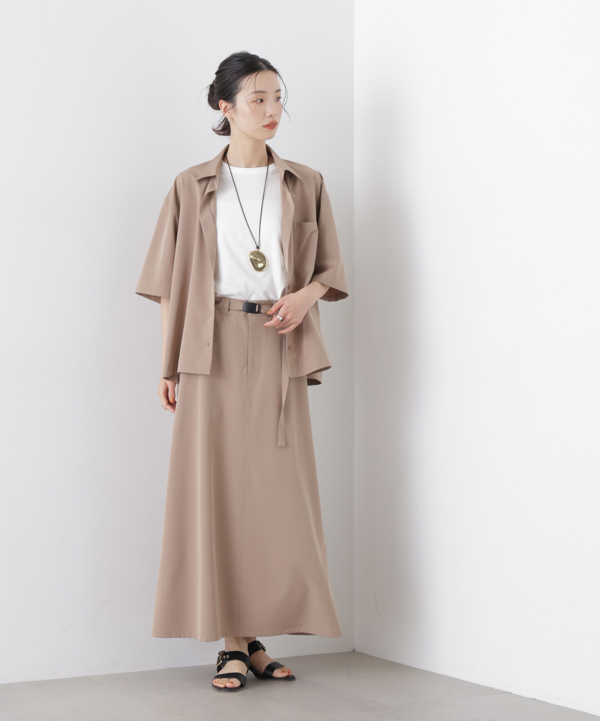 nano･universe「多機能2wayｽﾄﾚｯﾁ ﾍﾞﾙﾃｯﾄﾞｾﾐﾌﾚｱﾏｷｼｽｶｰﾄ(ｾｯﾄｱ 」|スカート|