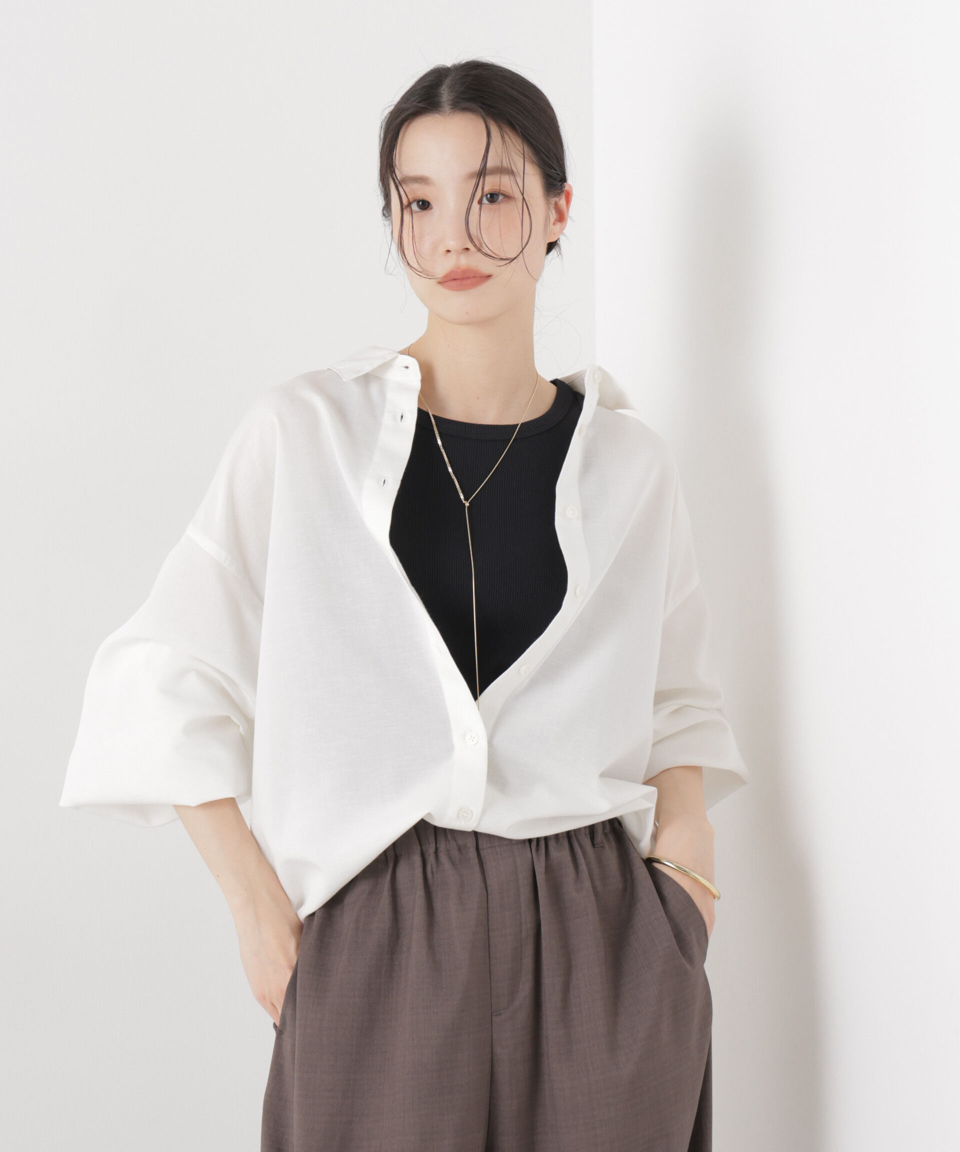 nano･universe「マシンウォッシャブルリネン混 ボリュームスリーブシャツ」|シャツ・ブラウス|アイボリー7