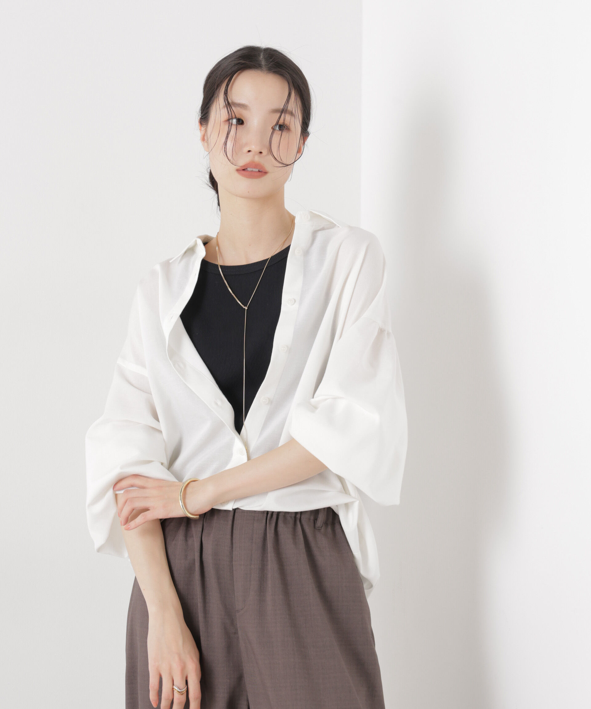 nano･universe「マシンウォッシャブルリネン混 ボリュームスリーブシャツ」|シャツ・ブラウス|