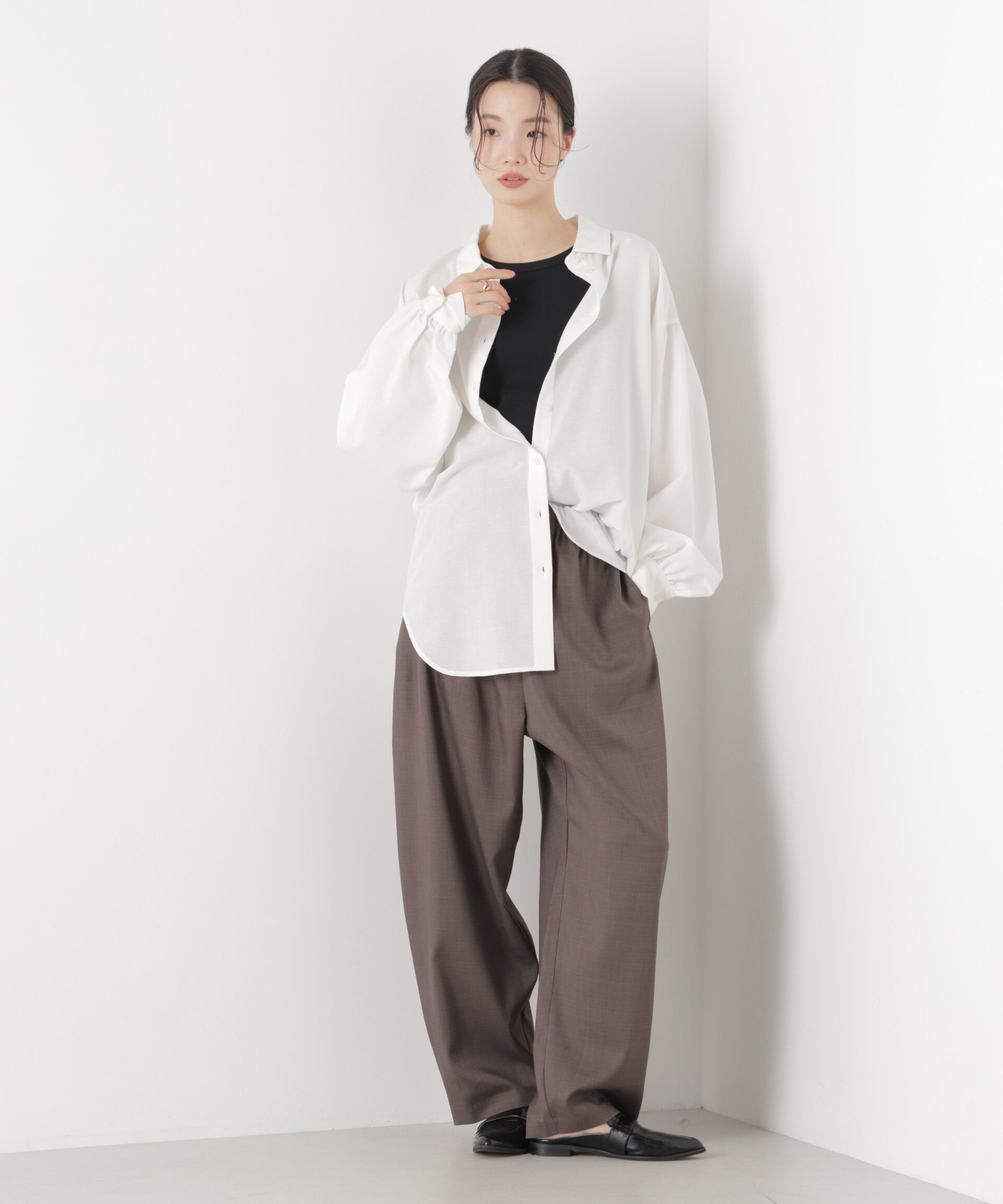 nano･universe「マシンウォッシャブルリネン混 ボリュームスリーブシャツ」|シャツ・ブラウス|