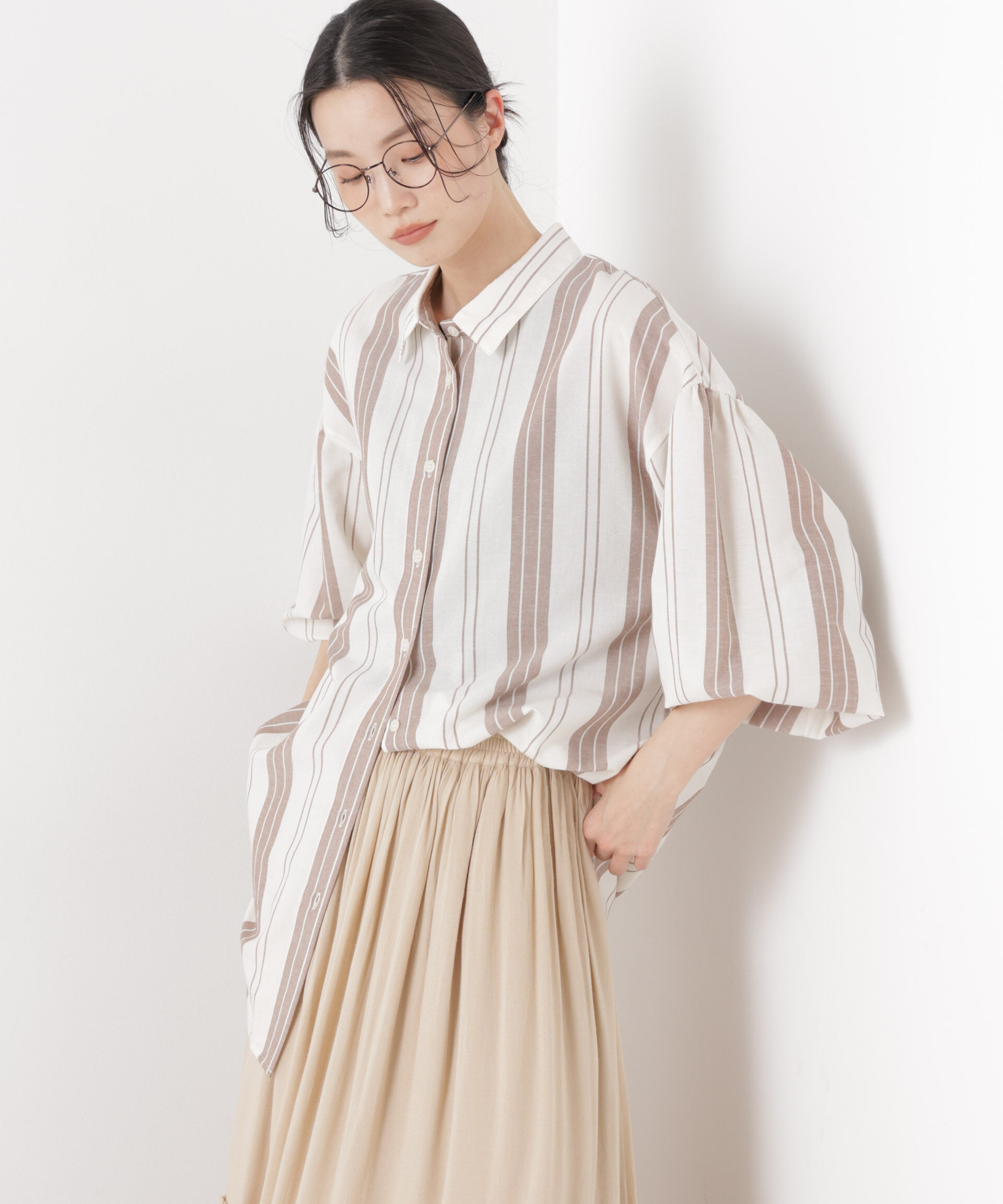 nano･universe「マシンウォッシャブルリネン混 ボリュームスリーブシャツ」|シャツ・ブラウス|