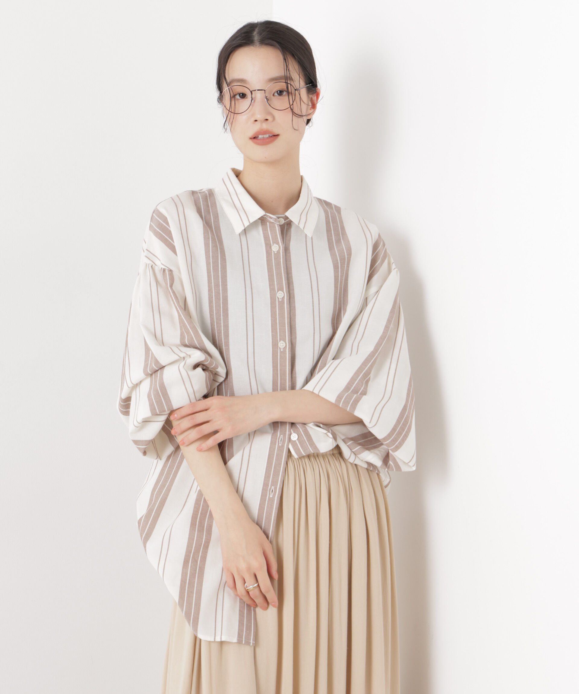 nano･universe「マシンウォッシャブルリネン混 ボリュームスリーブシャツ」|シャツ・ブラウス|