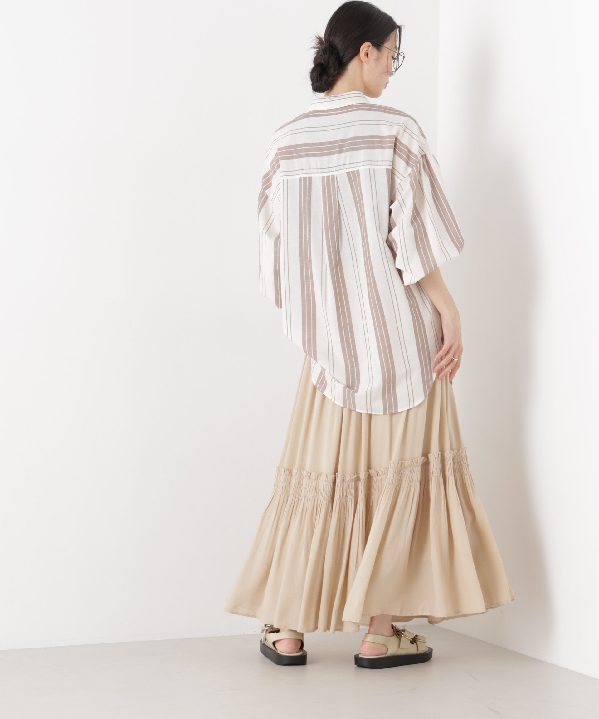 nano･universe「マシンウォッシャブルリネン混 ボリュームスリーブシャツ」|シャツ・ブラウス|