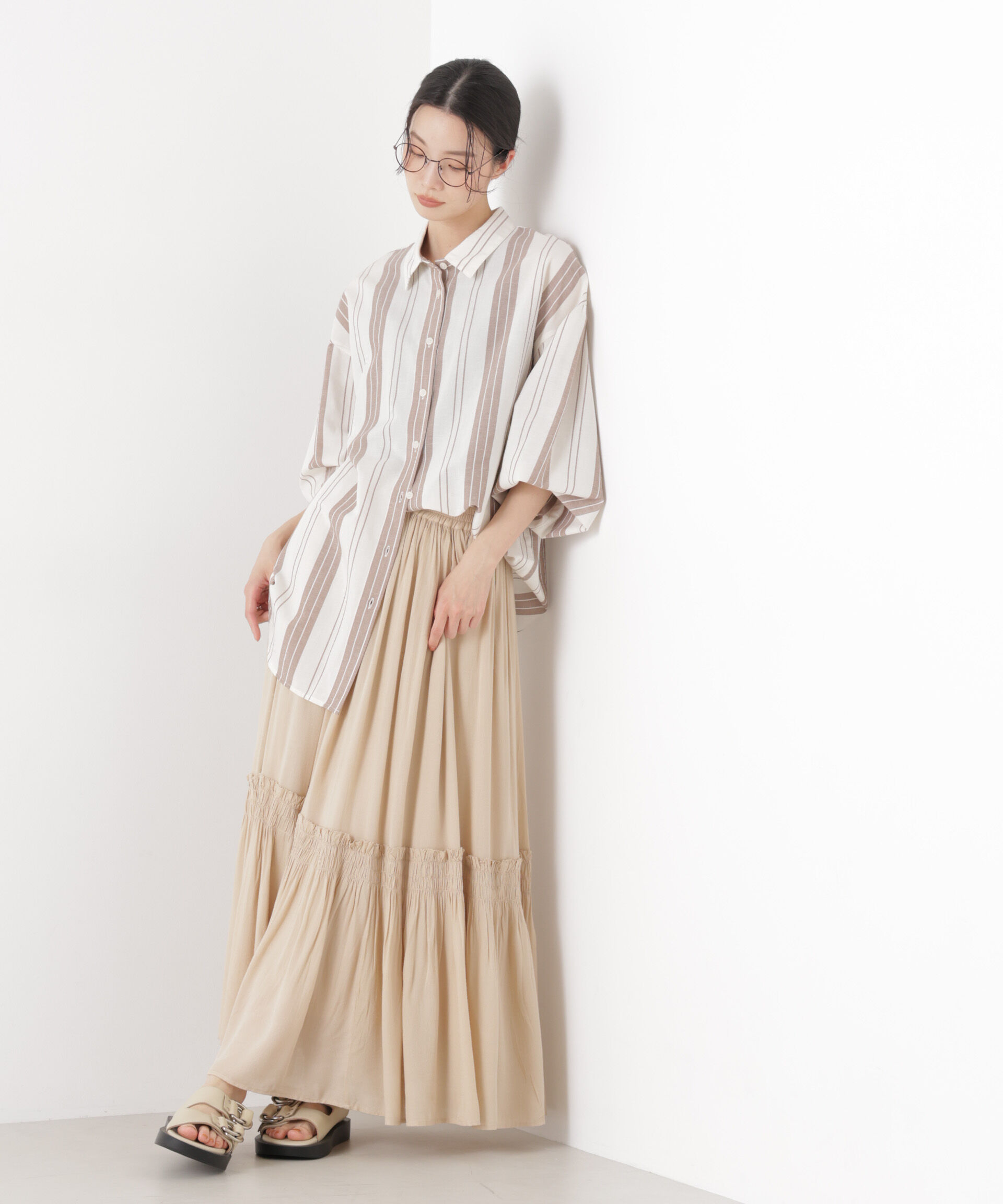 nano･universe「マシンウォッシャブルリネン混 ボリュームスリーブシャツ」|シャツ・ブラウス|