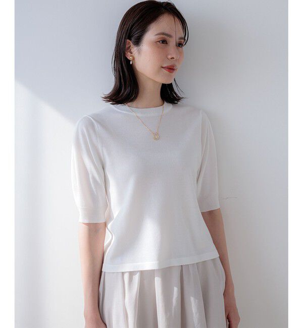 組曲「シアー ニット５分袖 プルオーバー」|ニット・セーター|ホワイト系