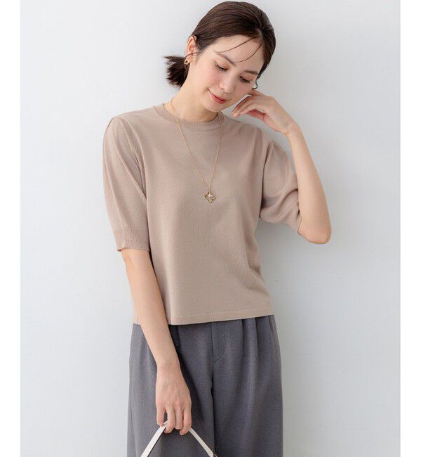 組曲「シアー ニット５分袖 プルオーバー」|ニット・セーター|ベージュ系