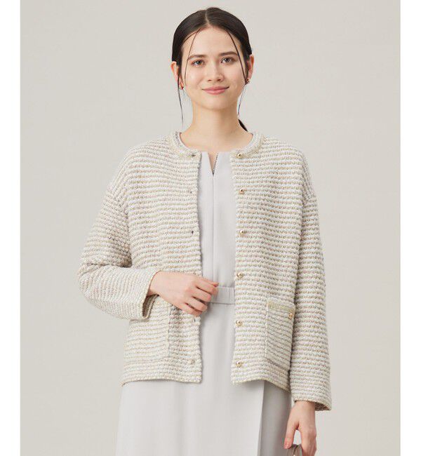 自由区「ツイード調ニット ジャケット」|カーディガン|ベージュ系