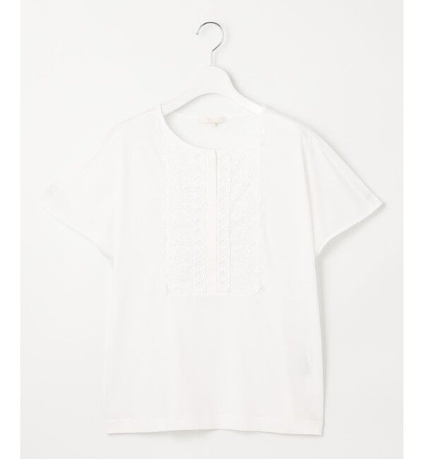 自由区「【洗える】コード刺繍胸元レース カットソー」|Tシャツ・カットソー|