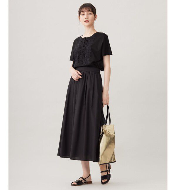 自由区「【洗える】コード刺繍胸元レース カットソー」|Tシャツ・カットソー|