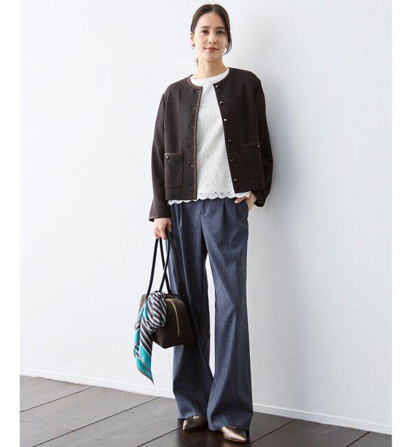 自由区「【セットアップ対応・楽チンキレイ見え】ソフトリネンダンガリーワイド パンツ」|その他|