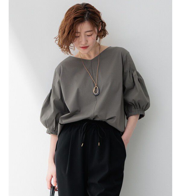 23区「【新色追加/洗える】スムースデザイン パフスリーブ カットソー」|Tシャツ・カットソー|カーキ系