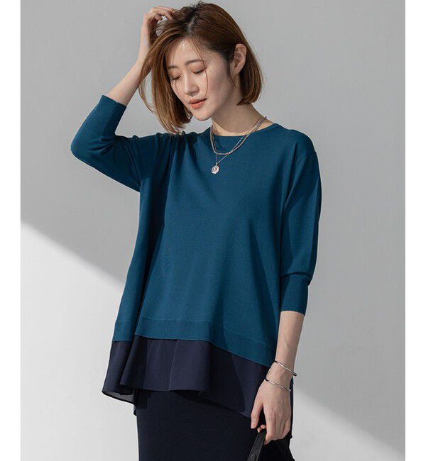 23区「【洗える】レーヨンポリエステルストレッチ シャツコンビ ニット」|ニット・セーター|ﾀﾞｰｸﾌﾞ