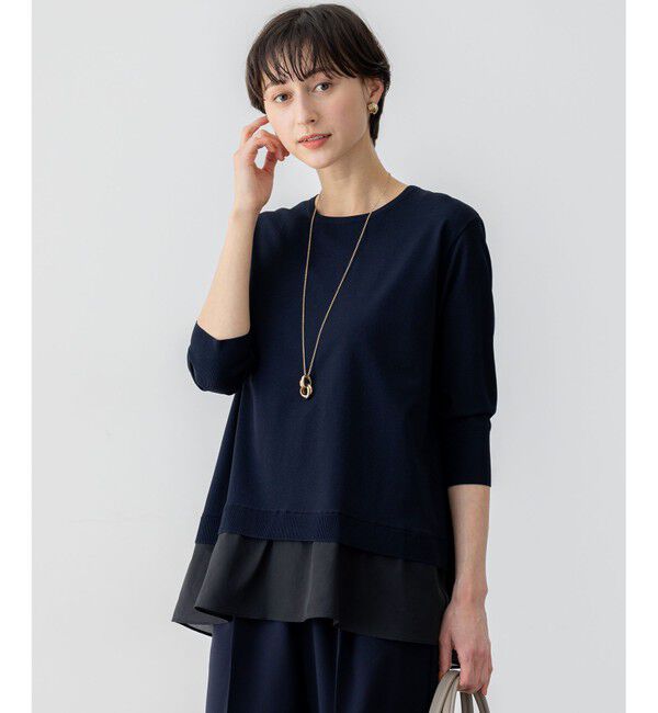23区「【洗える】レーヨンポリエステルストレッチ シャツコンビ ニット」|ニット・セーター|ネイビー系
