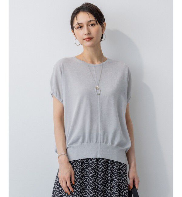 23区「【洗える】クリスピーシアールレックス ギャザースリーブ ラメ ニット」|ニット・セーター|シルバー系