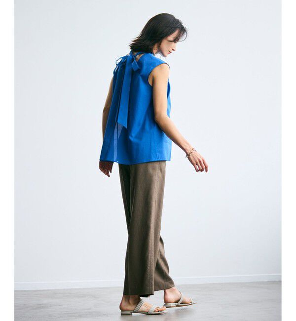 BEIGE,「【洗える】BAC / コットンバックボウタイノースリーブブラウス」|シャツ・ブラウス|