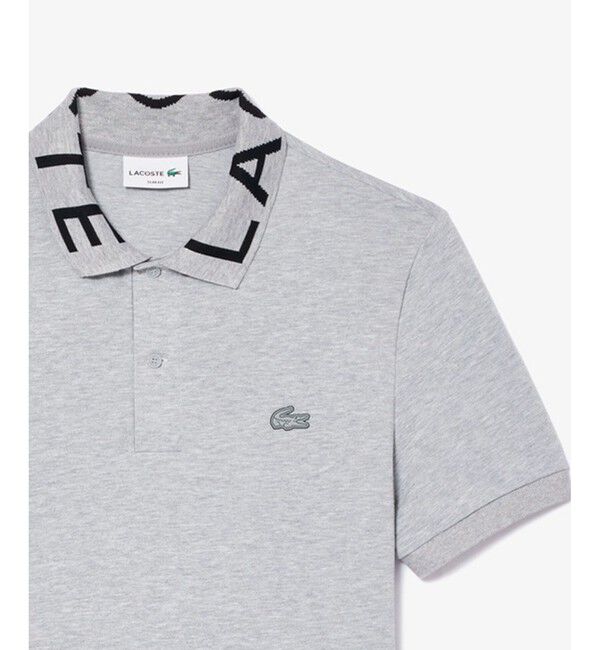LACOSTE「オーガニックコットン ミニ鹿の子 通気性 ストレッチ ジャカードリブニットカラーポロシャツ」|ポロシャツ|グレー