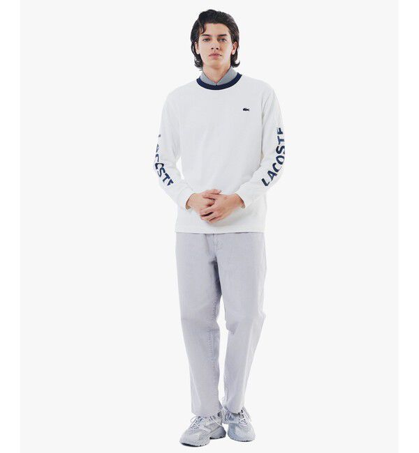 LACOSTE「ヘビーウェイト スリーブプリント ロングリブスリーブTシャツ」|Tシャツ・カットソー|
