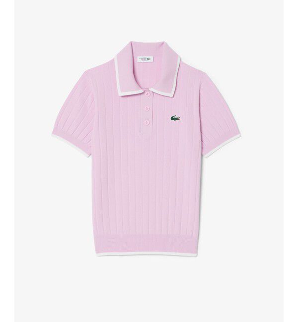 LACOSTE「メッシュ切り替え エッジ配色ゴルフニットポロシャツ」|ニット・セーター|ピンク