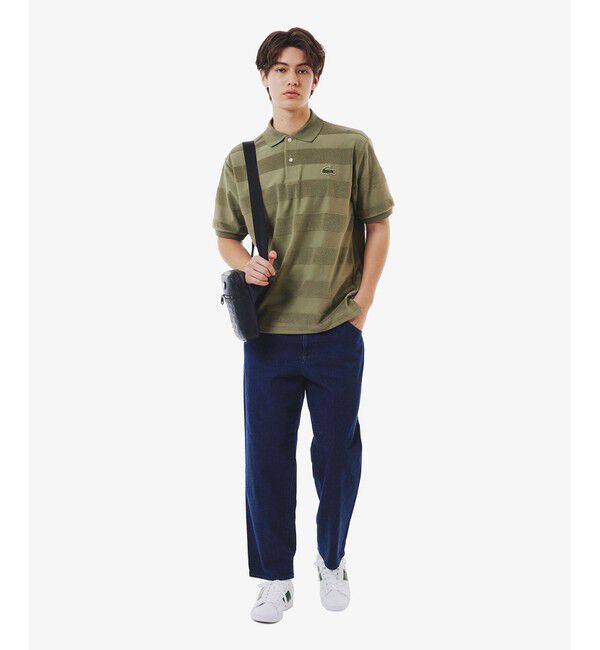 LACOSTE「パイル地切り替え同色ボーダーポロシャツ」|ポロシャツ|