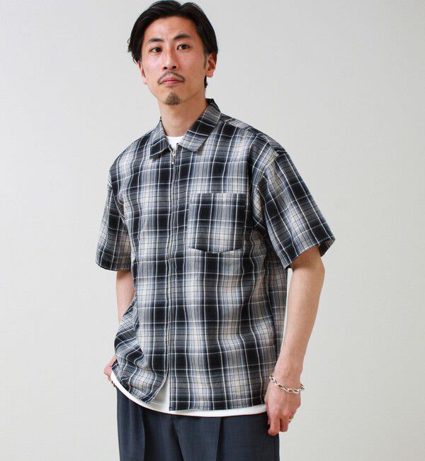 GLOSTER「【軽羽織りにおすすめ】シアーチェック 半袖ZIPシャツ」|シャツ・ブラウス|