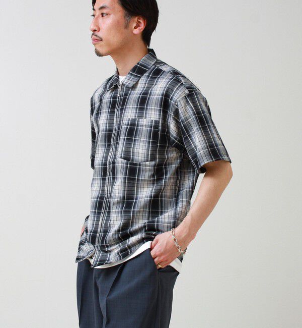 GLOSTER「【軽羽織りにおすすめ】シアーチェック 半袖ZIPシャツ」|シャツ・ブラウス|