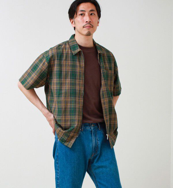 GLOSTER「【軽羽織りにおすすめ】シアーチェック 半袖ZIPシャツ」|シャツ・ブラウス|