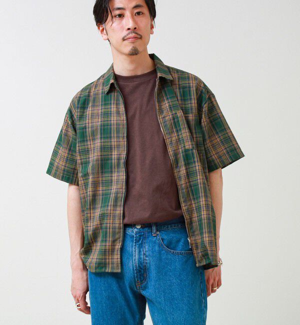 GLOSTER「【軽羽織りにおすすめ】シアーチェック 半袖ZIPシャツ」|シャツ・ブラウス|