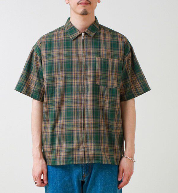 GLOSTER「【軽羽織りにおすすめ】シアーチェック 半袖ZIPシャツ」|シャツ・ブラウス|