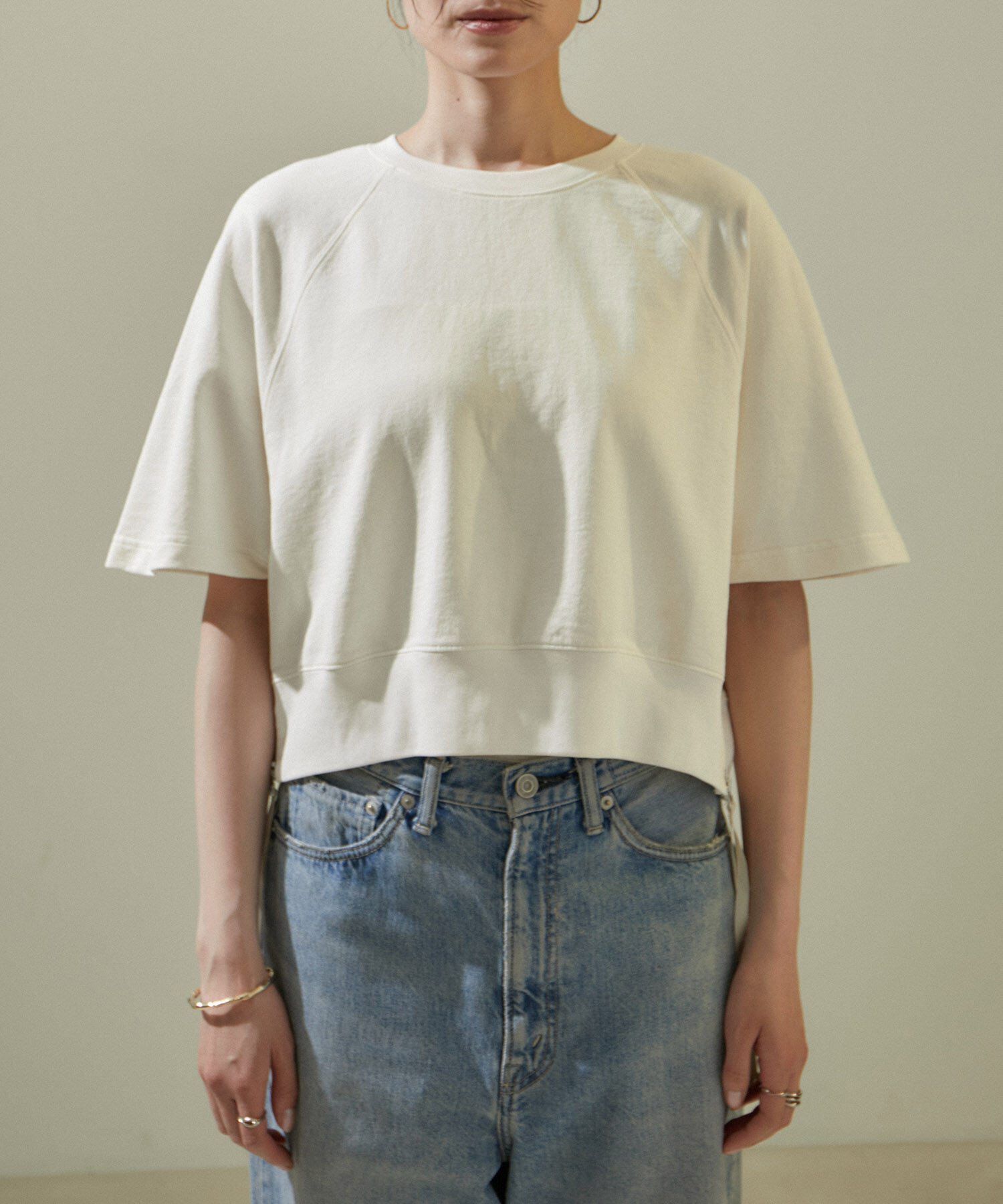 SALON adam et rope'「【WEB限定】サイドジップハーフスリーブスウェットTシャツ」|Tシャツ・カットソー|