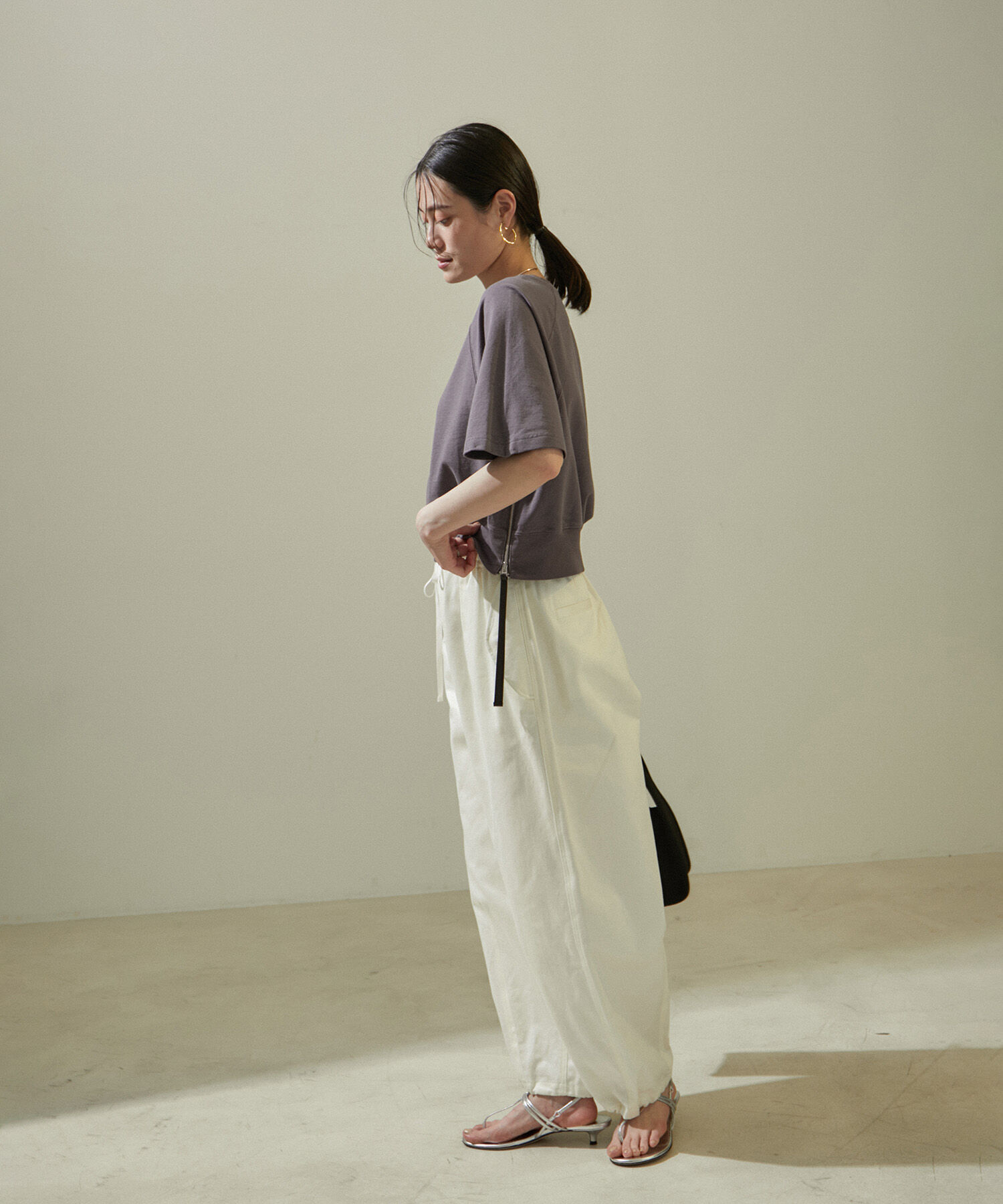 SALON adam et rope'「【WEB限定】サイドジップハーフスリーブスウェットTシャツ」|Tシャツ・カットソー|