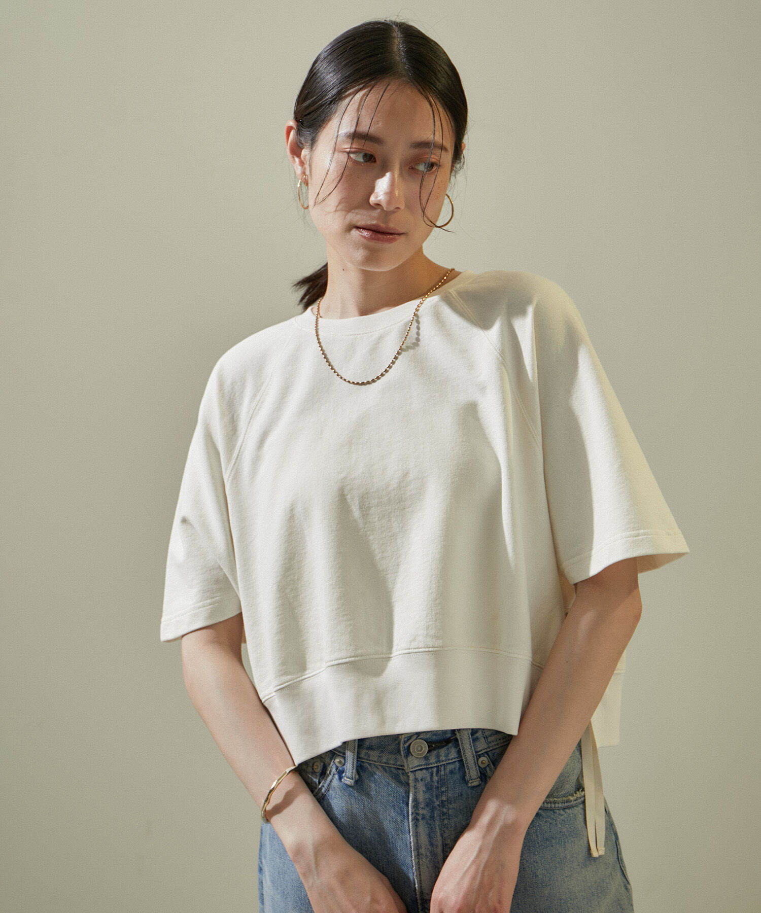 SALON adam et rope'「【WEB限定】サイドジップハーフスリーブスウェットTシャツ」|Tシャツ・カットソー|