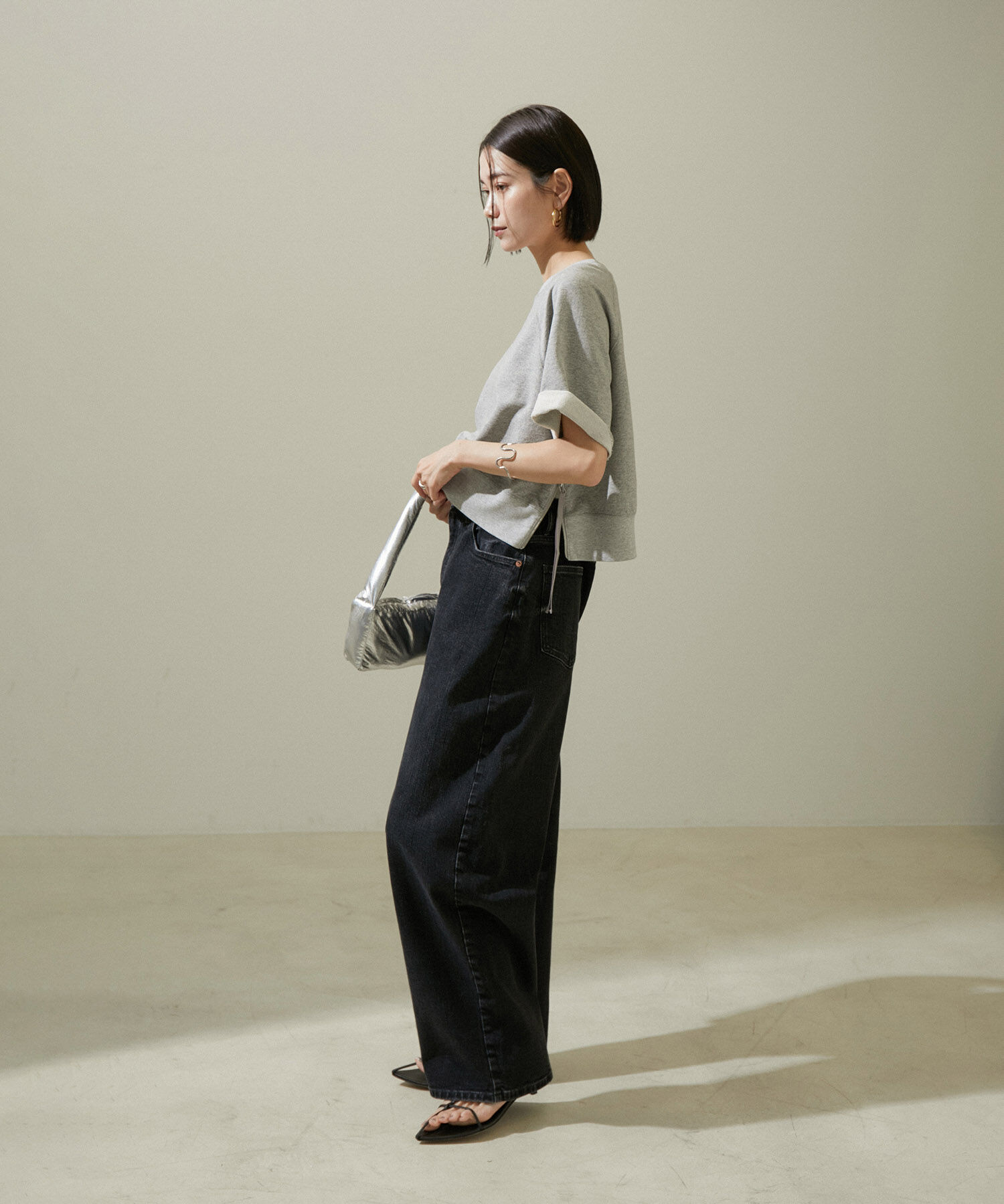 SALON adam et rope'「【WEB限定】サイドジップハーフスリーブスウェットTシャツ」|Tシャツ・カットソー|