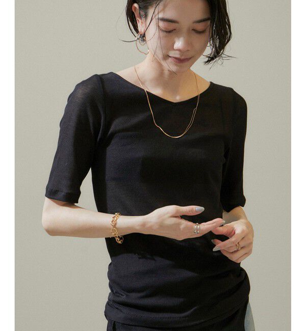 SALON adam et rope'「nu=layerジェントルVネックシアーTシャツ」|Tシャツ・カットソー|ブラック(01)
