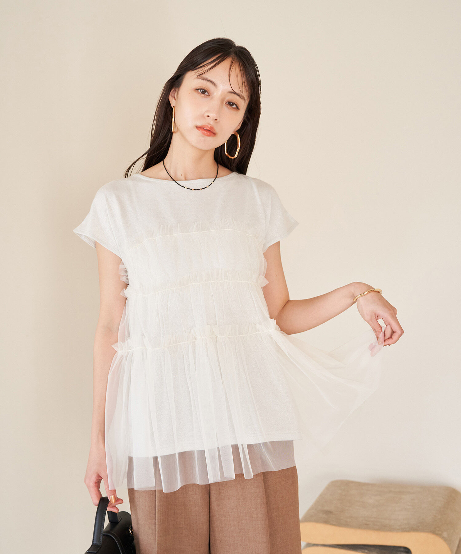 VIS「チュールコンビラメプルオーバー」|Tシャツ・カットソー|