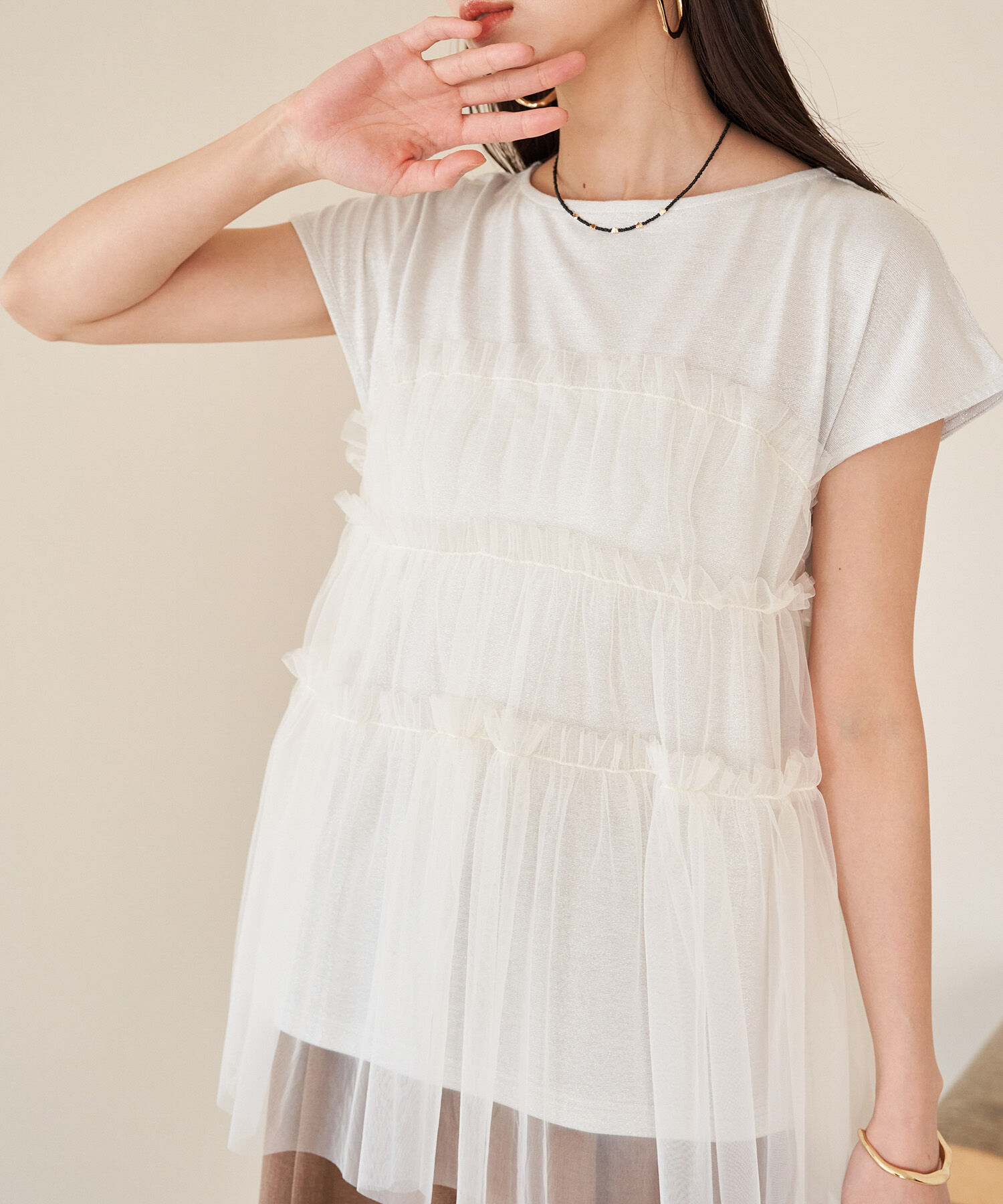 VIS「チュールコンビラメプルオーバー」|Tシャツ・カットソー|