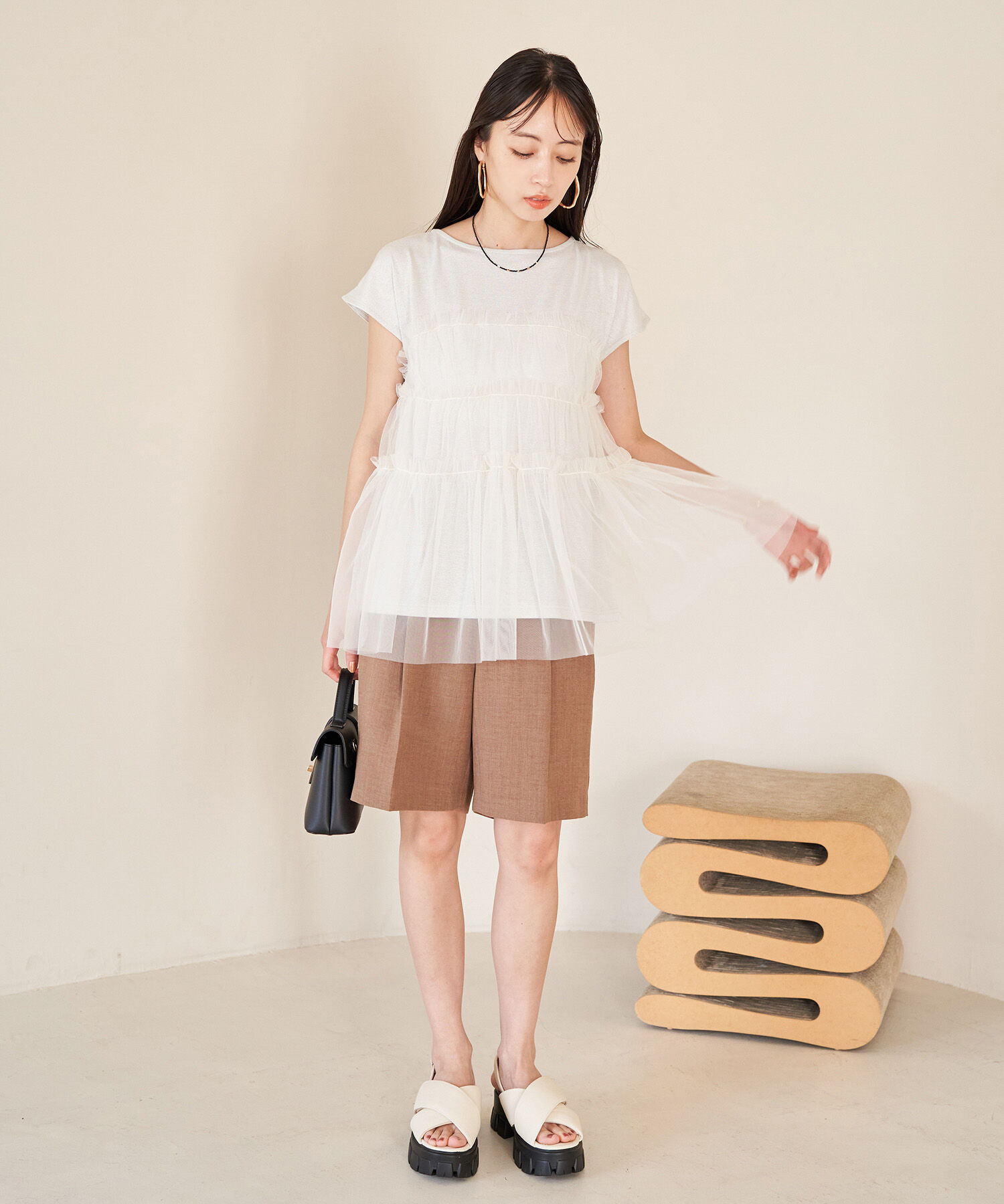 VIS「チュールコンビラメプルオーバー」|Tシャツ・カットソー|