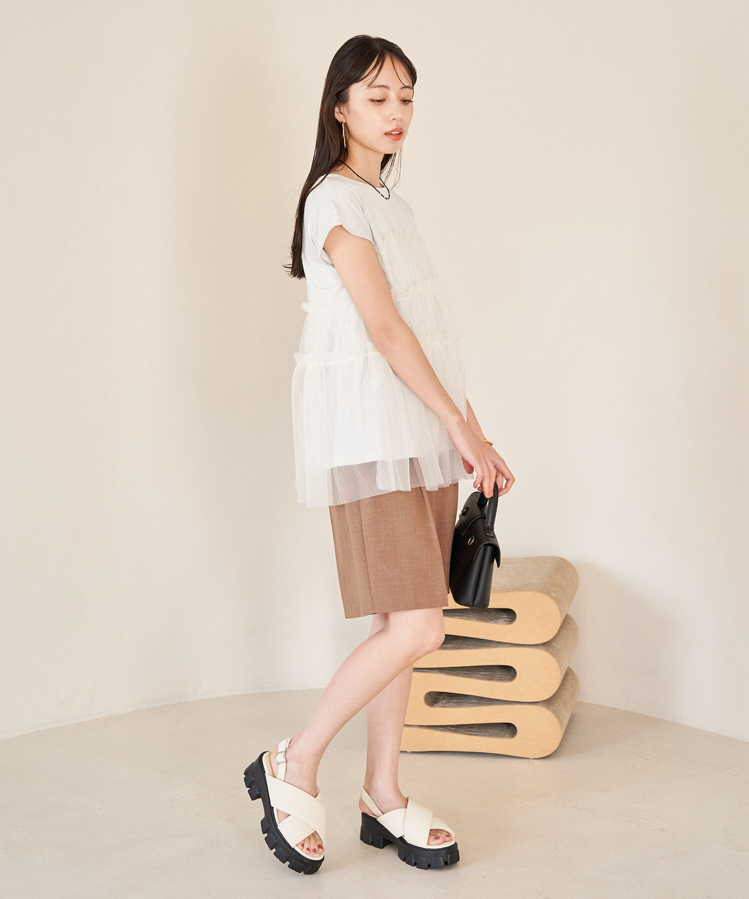 VIS「チュールコンビラメプルオーバー」|Tシャツ・カットソー|