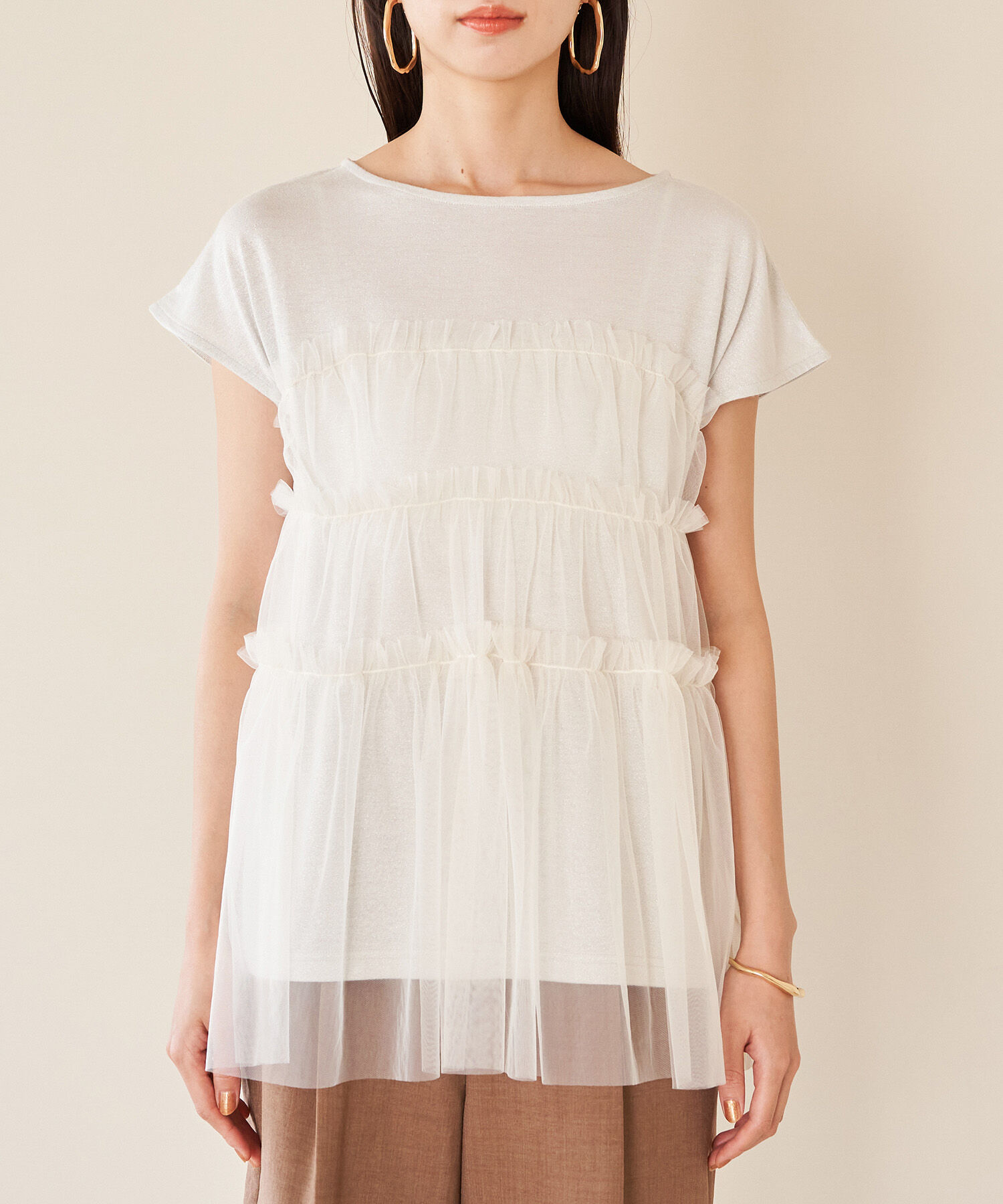 VIS「チュールコンビラメプルオーバー」|Tシャツ・カットソー|